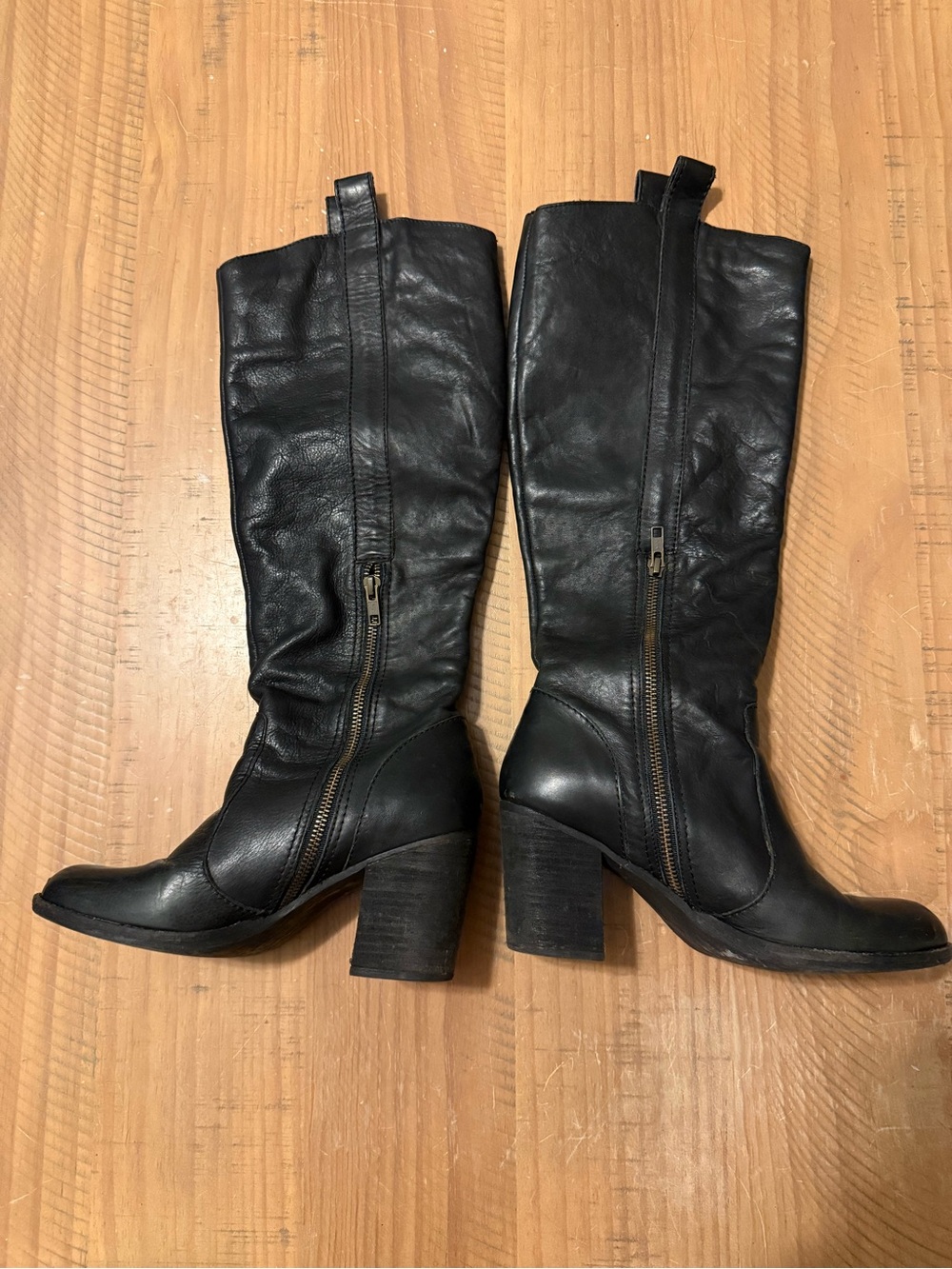 Women’s Black Leather Mid-Calf Zip Heeled Boots